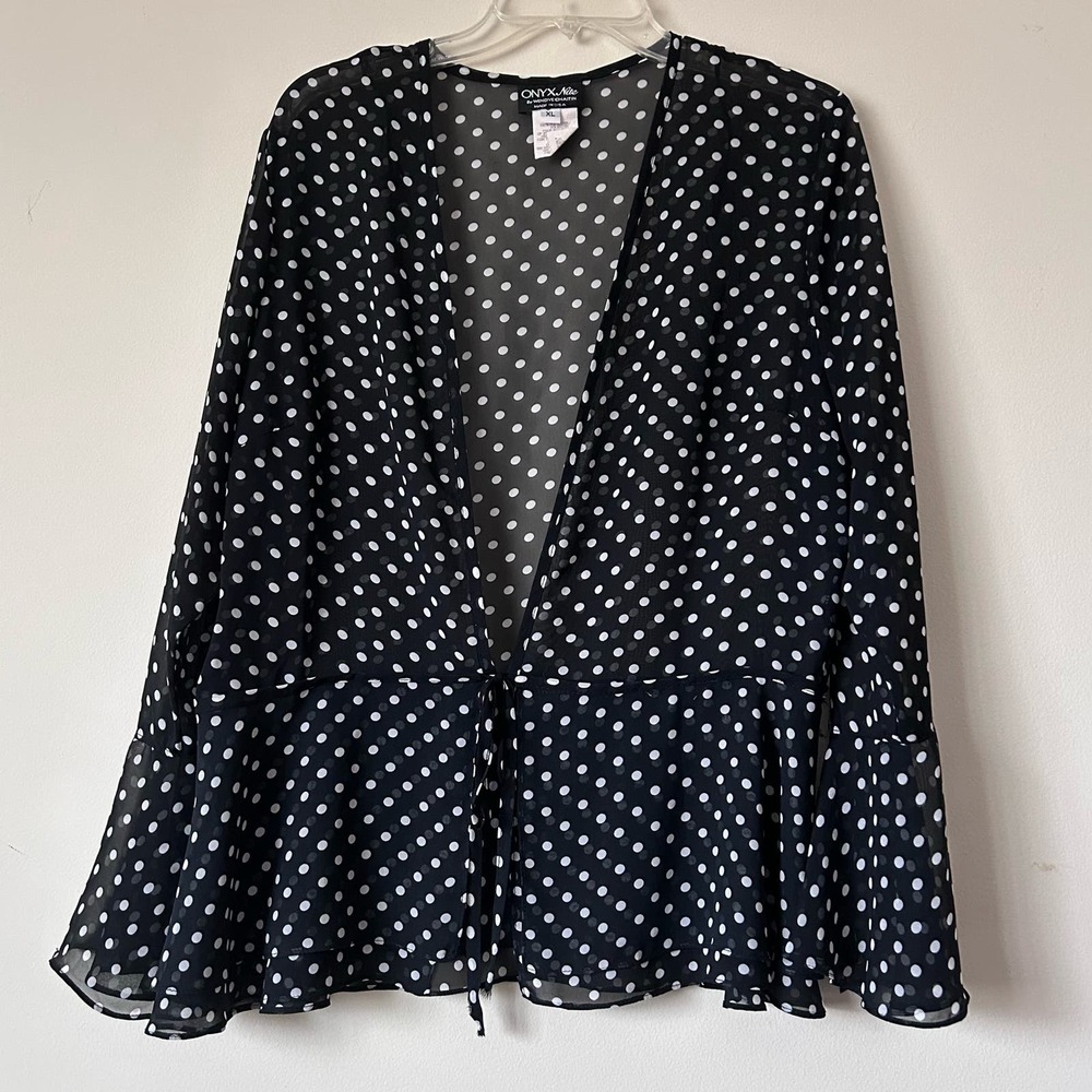 Onyx Night by Wendy Chaitin Sheer Blouse Polka Dots XL